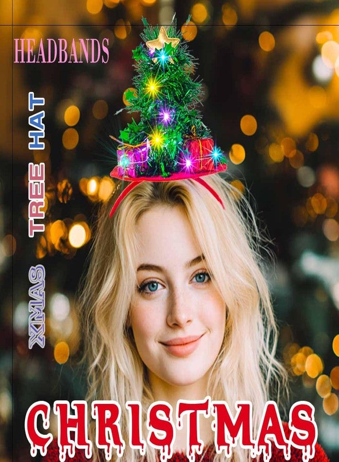 Firuilo Christmas Headband Light Up Christmas Tree Hat Hairbands LED Star Gift Headpieces Xmas Holiday Party Costume Hair Accessories for Women - Image 4